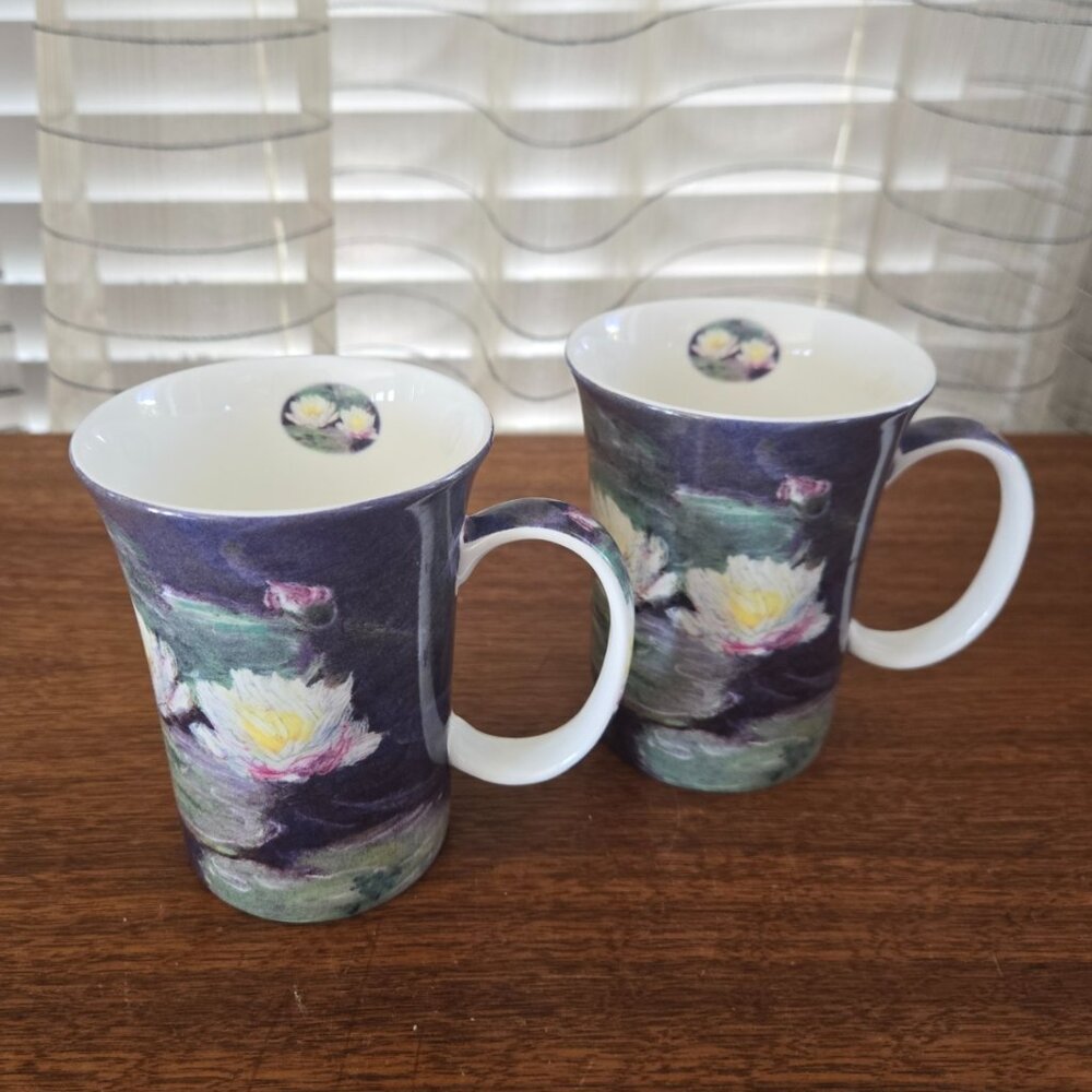 VTG McIntosh Water Lilies Monet Mugs Set of 2, Fine Bone China Coffee Tea 4 3/8"